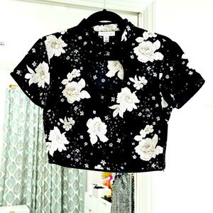 Topshop Black Floral Crop Top